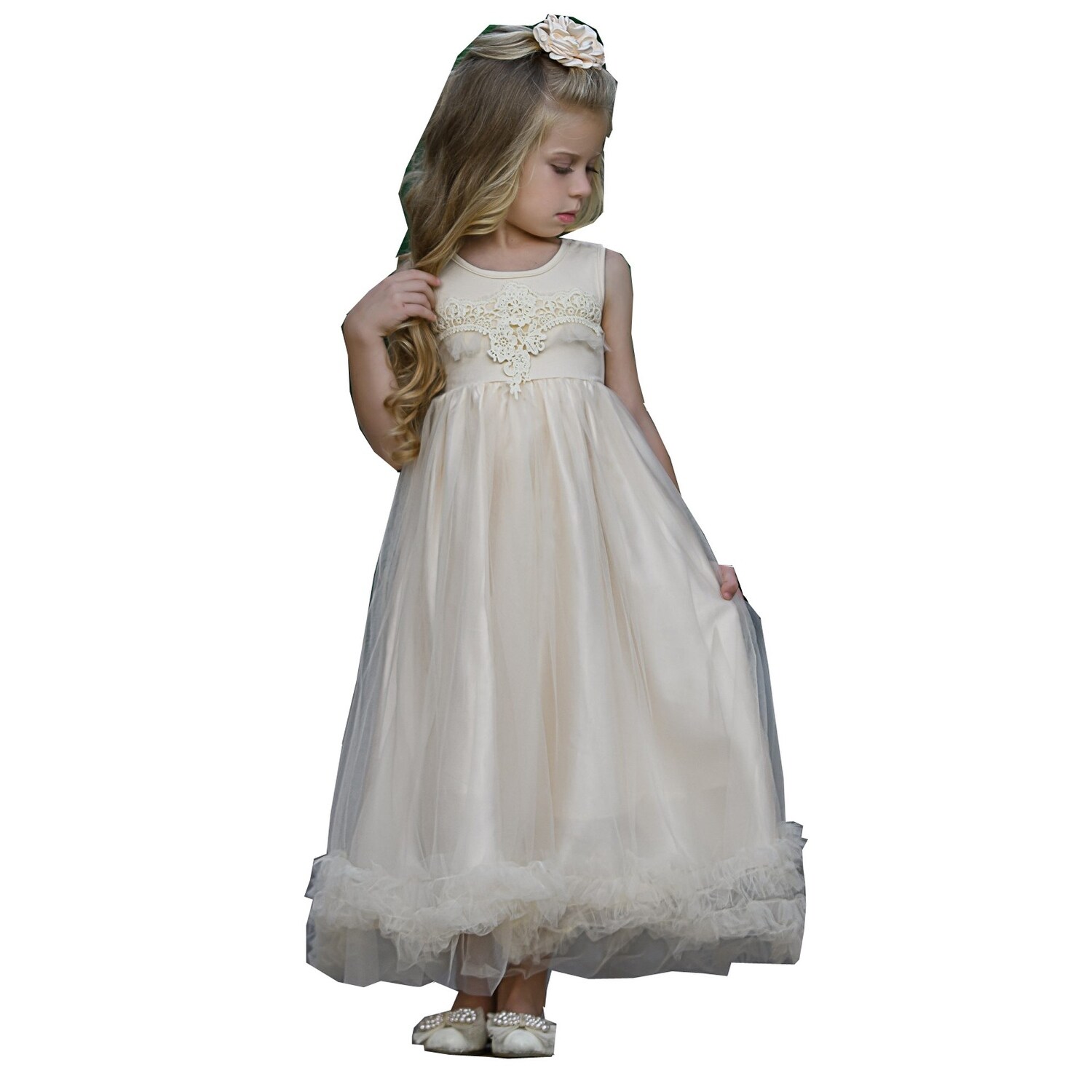 cream lace flower girl dress