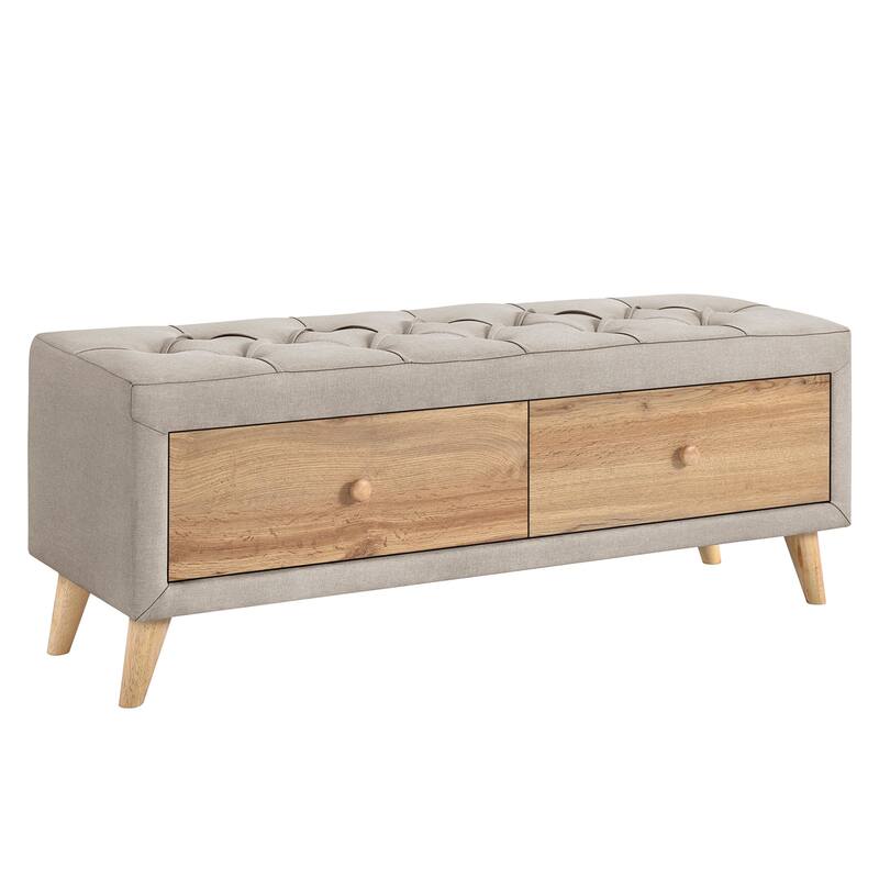 Upholstered Wooden Storage Ottoman Bench with 2 Drawers Bed Bath