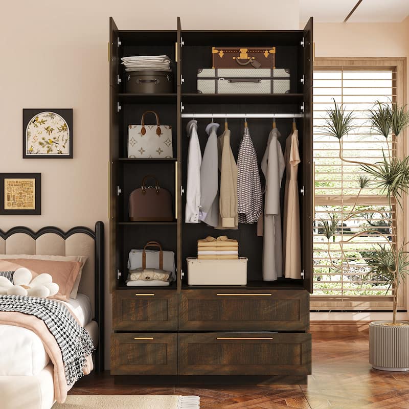 Modern White Wardrobe Closet with Mirror - Multi-Functional Bedroom Storage Cabinet
