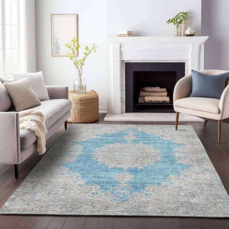 Machine Washable Indoor/ Outdoor Vintage Traditional Chantille Rug