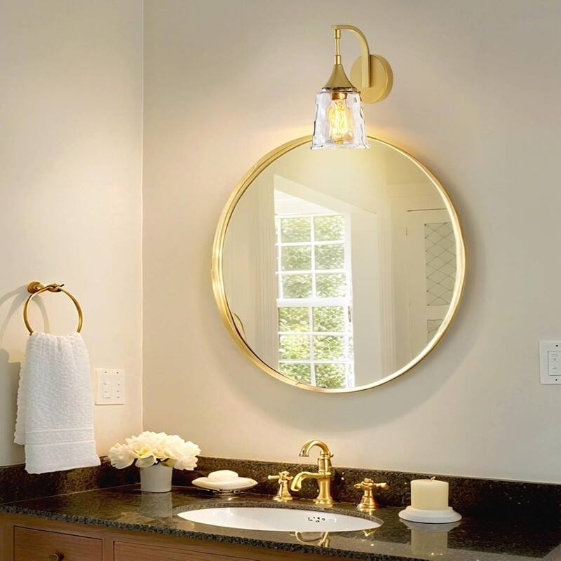 1 Light bulb light gold light fixture glass, metal wall light