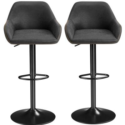 Yaheetech 2pcs Vintage Adjustable PU Leather Upholstered Bar Stools