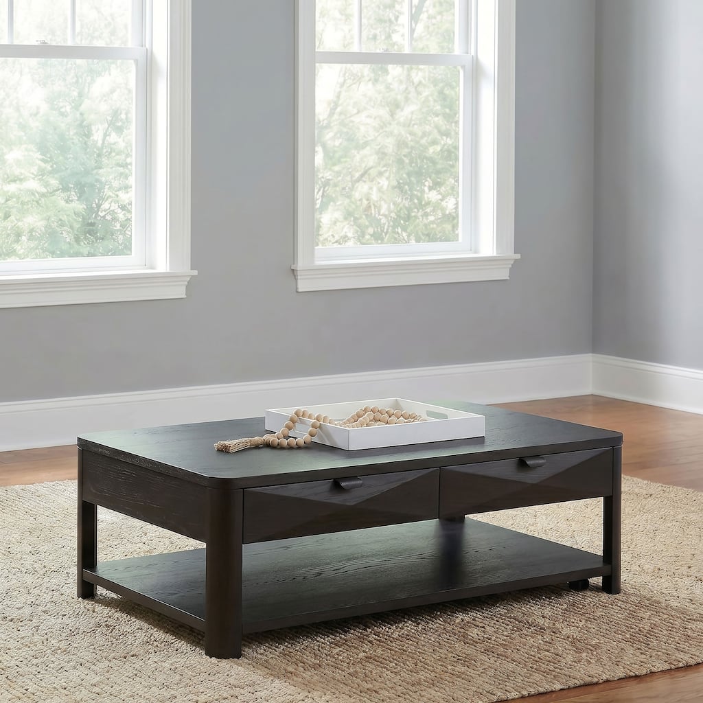 Marcelo Wood Coffee Table with 2 Drawers and Shelf