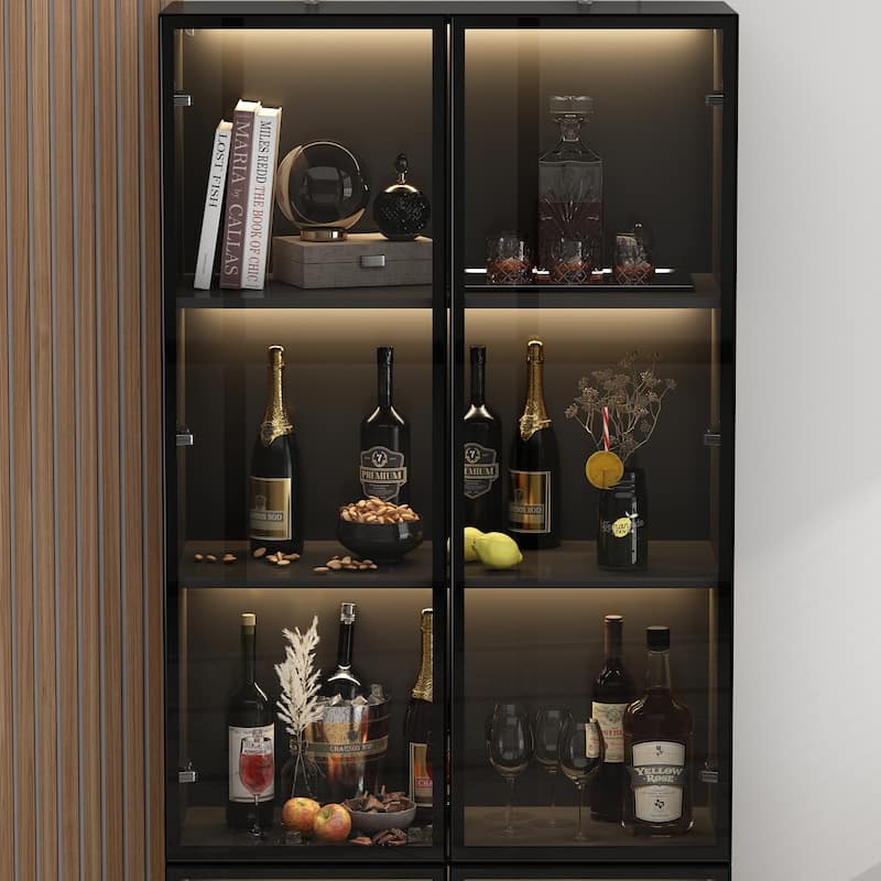 Sleek Modular Curio Wine Cabinet Storage Solution with Glass Doors