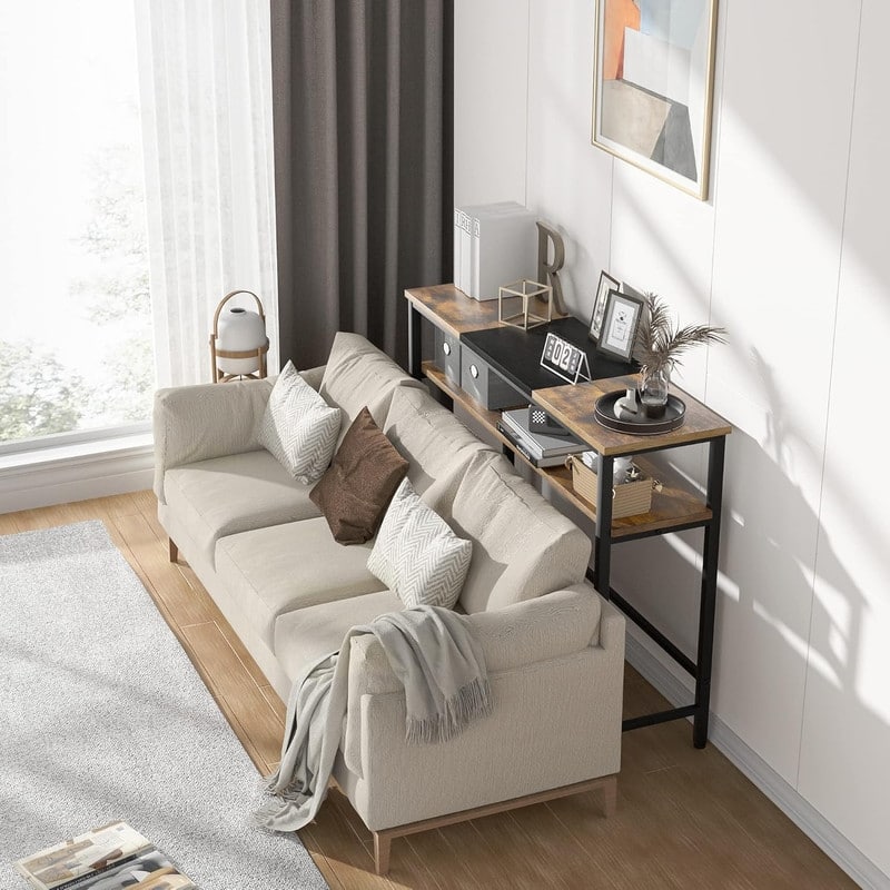 Narrow and Thin Sofa Table with Adjustable Shelves