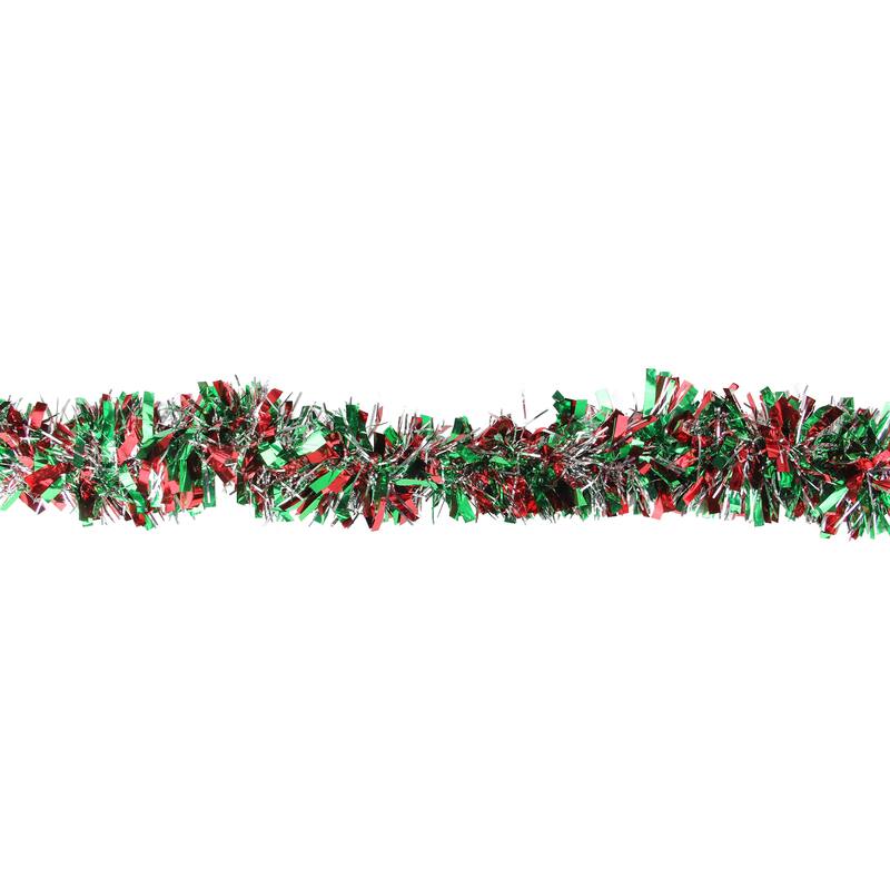 Wide Cut Tinsel Christmas Garland - 12' x 4" - Silver, Red and Green - Unlit