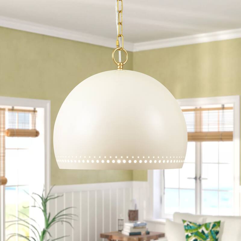 1-Light Modern Black/White Dome Pendant Kitchen Island Light - Off-White