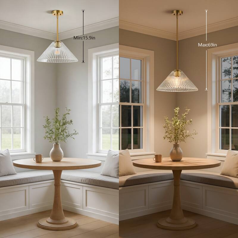 LamQee 1 -Light Metal Cone Pendant Light Adjustable Hanging Lighting - 15.7inch