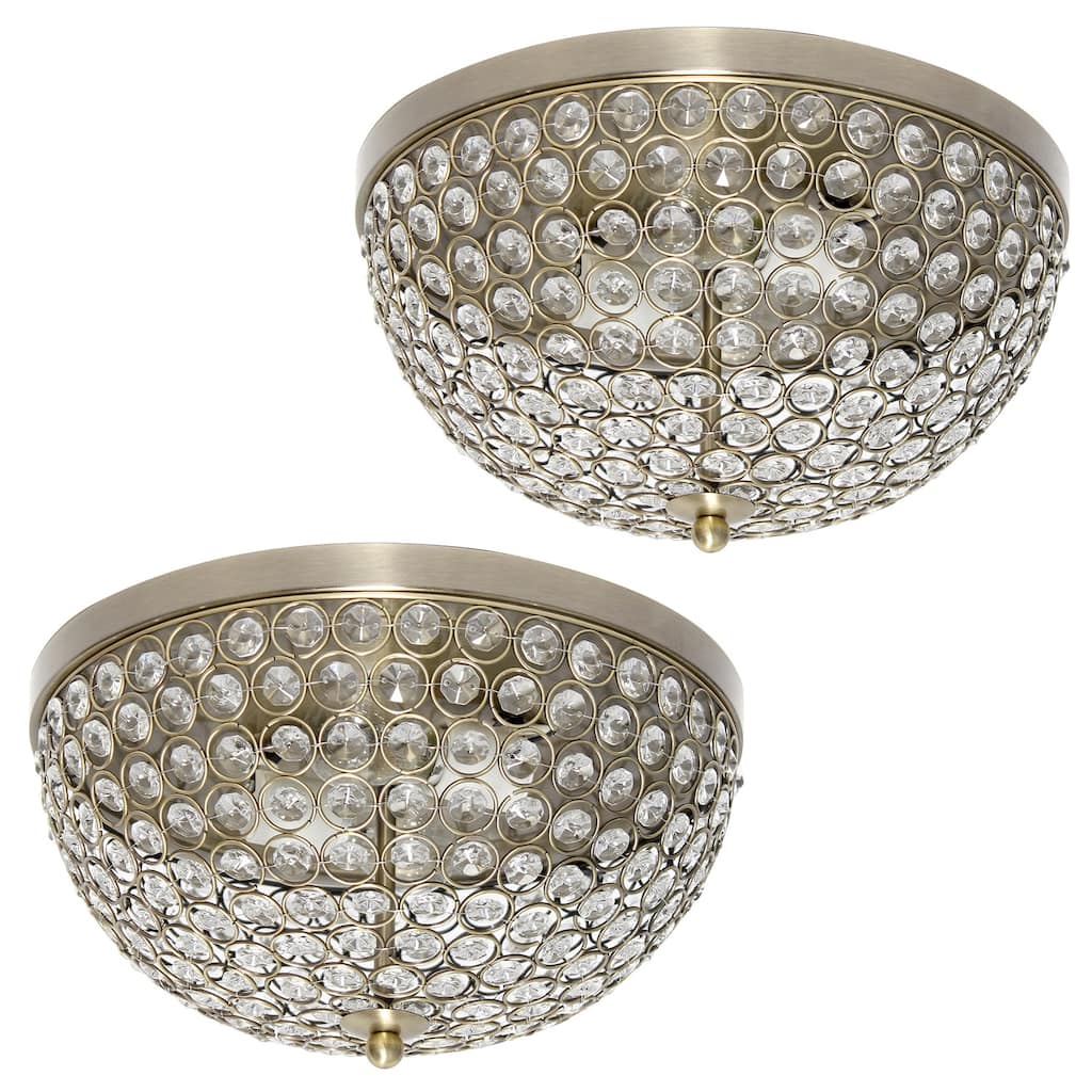 13" Flush Mount Ceiling Light Set of 2 - Antique Brass Dome Fixture - Bedroom, Living Room Lighting - 13