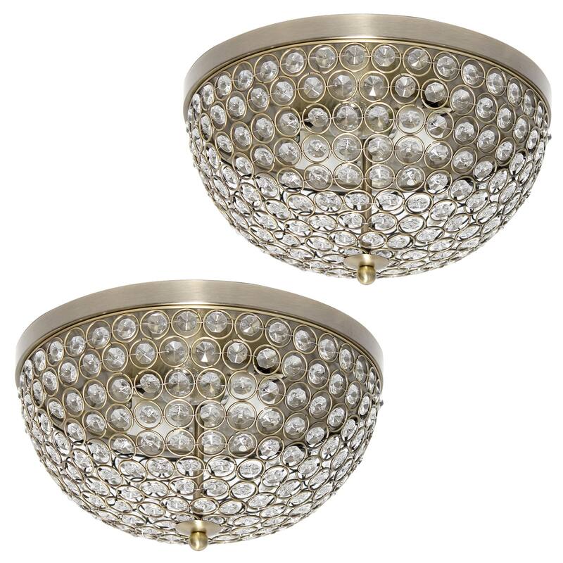 HomeStock 13" Metal Flush Mount Ceiling Light 2-Pack - Antique Brass Bowl Shade Fixture - 13