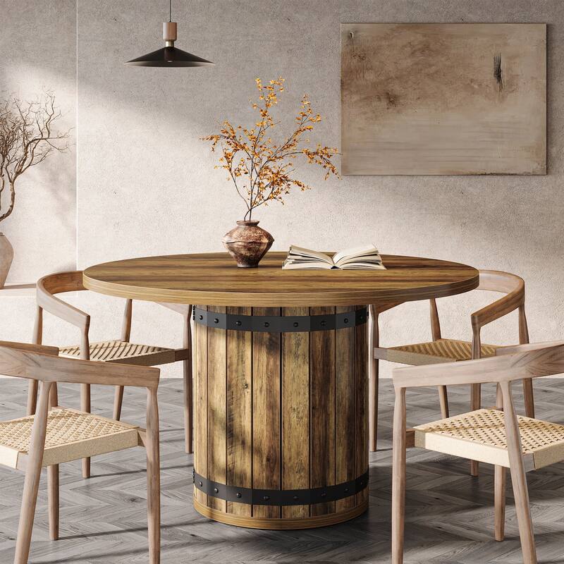 39.37-Inch Round Conference Table, Farmhouse Meeting Room Table - Brown