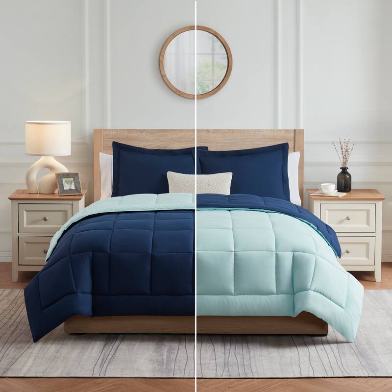 Empyrean All Season Alternative Down Lightweight Reversible Comforter Set - King - Navy/Light Blue