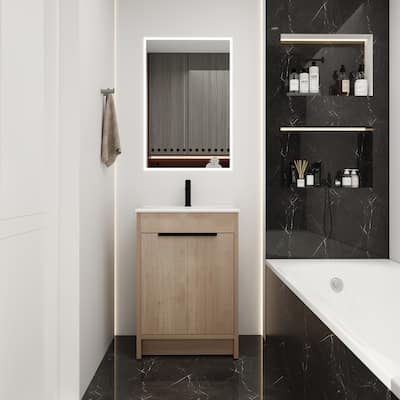 24" Freestanding Bathroom Vanity with White Ceramic Sink ,2 Soft-Close Cabinet Doors