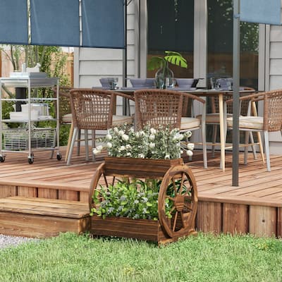 Outsunny 2-Tier Raised Garden Bed, Wooden Wagon Planter Boxes with Drainage Holes, for Vegetables Flowers Herbs, 25" x 21" x 24"