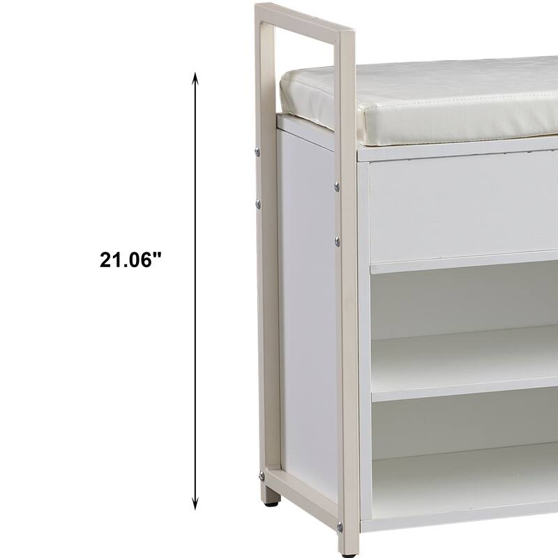 39" Wood Shoe Storage Bench with Cushion and Lift-Top Storage Box