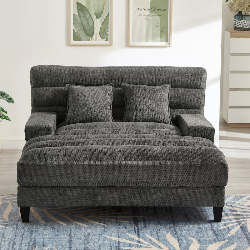 Smart Adjustable Chenille Chaise Lounge Sofa with RGB LED Lights by Harper&Bright Designs - Grey