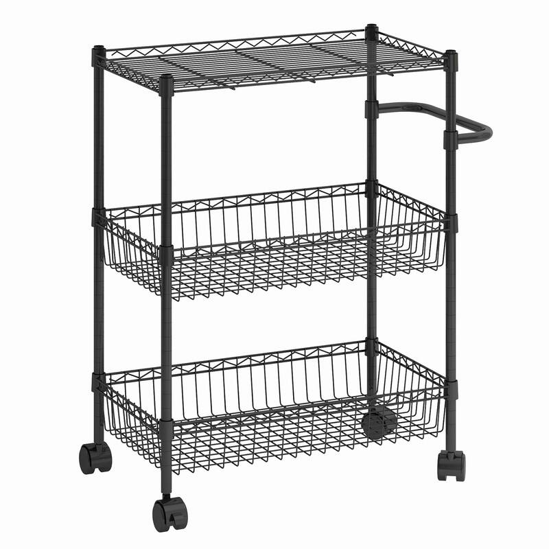 3 Tier Rolling Storage Cart, Adjustable Wire Storage Shelving Unit, Kitchen Organizer Cart Wire Rack On Wheels