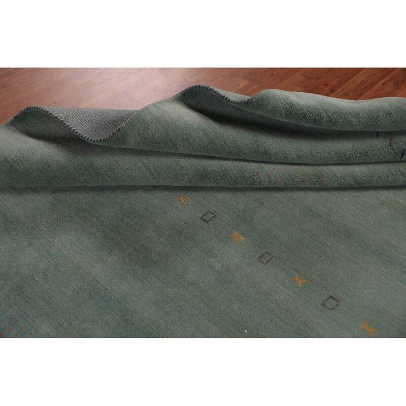 Aqua Green Gabbeh Oriental Area Rug Hand-Knotted Wool Carpet - 8'3" x 9'11"