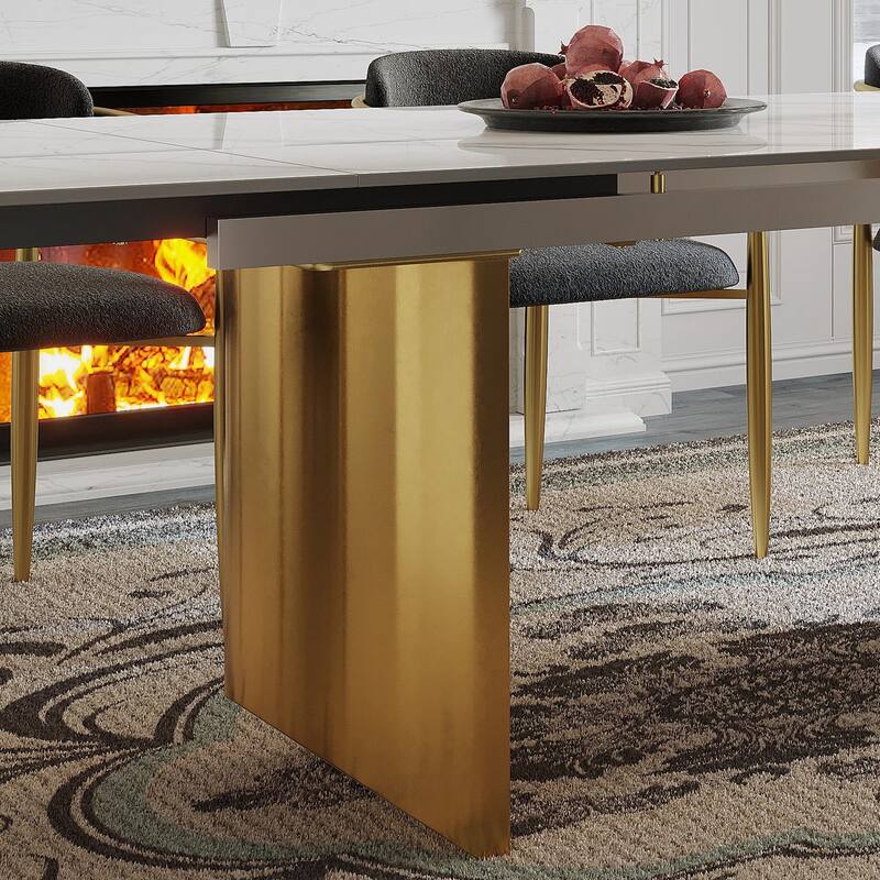 94.48" Extendable Rectangular Sintered Stone Dining Table For 6-10 Person