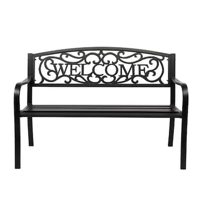 50 in. Outdoor Cast Iron Bench Decorative Patio Lawn Garden Park Bench
