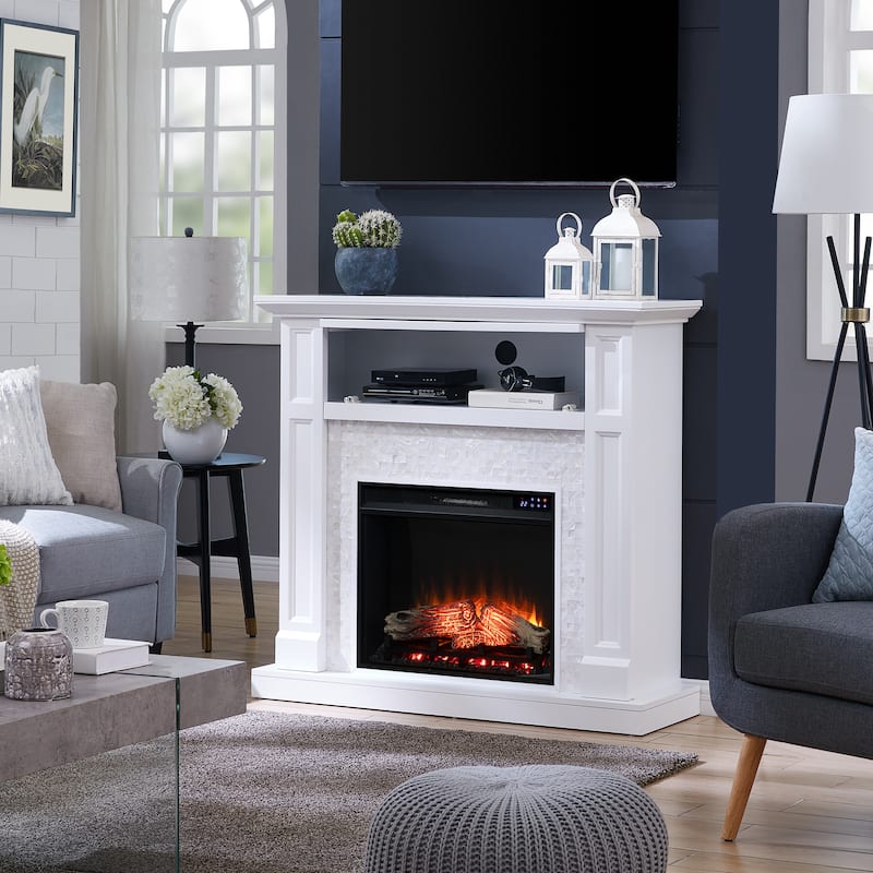 SEI Furniture Rehni Tiled Media Electric Fireplace Console
