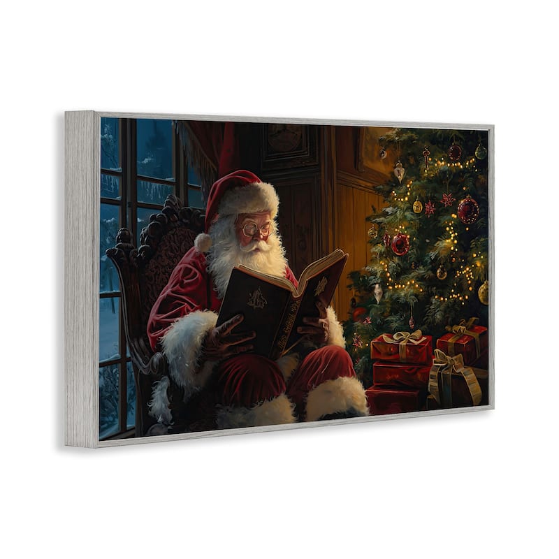 Stupell Santa Reading by Tree Framed Giclee Art Design By Imagine It Images