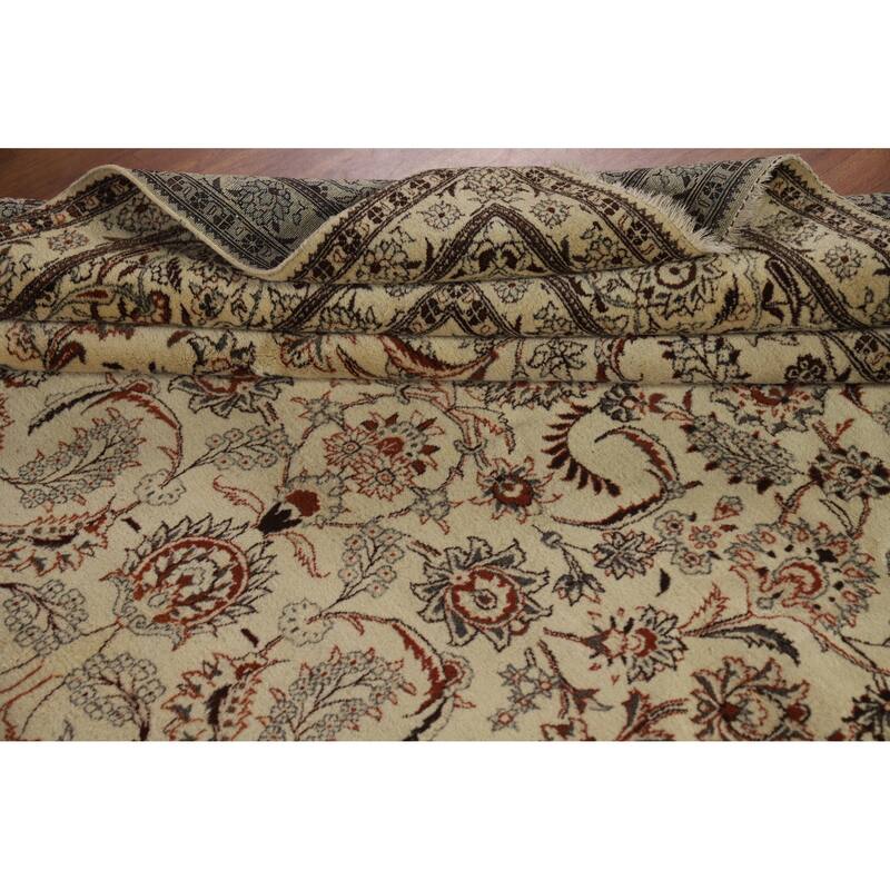 Hand Knotted Oriental 100% Wool Carpet Traditional All-Over Beige & Ivories Tabriz Area Rug - 11' 0'' X 7' 0''