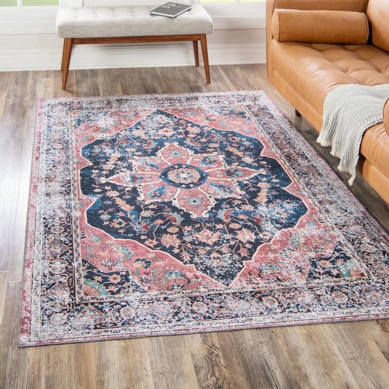 Traditional Tira Collection Area Rug - 6'x9' - Navy Blue