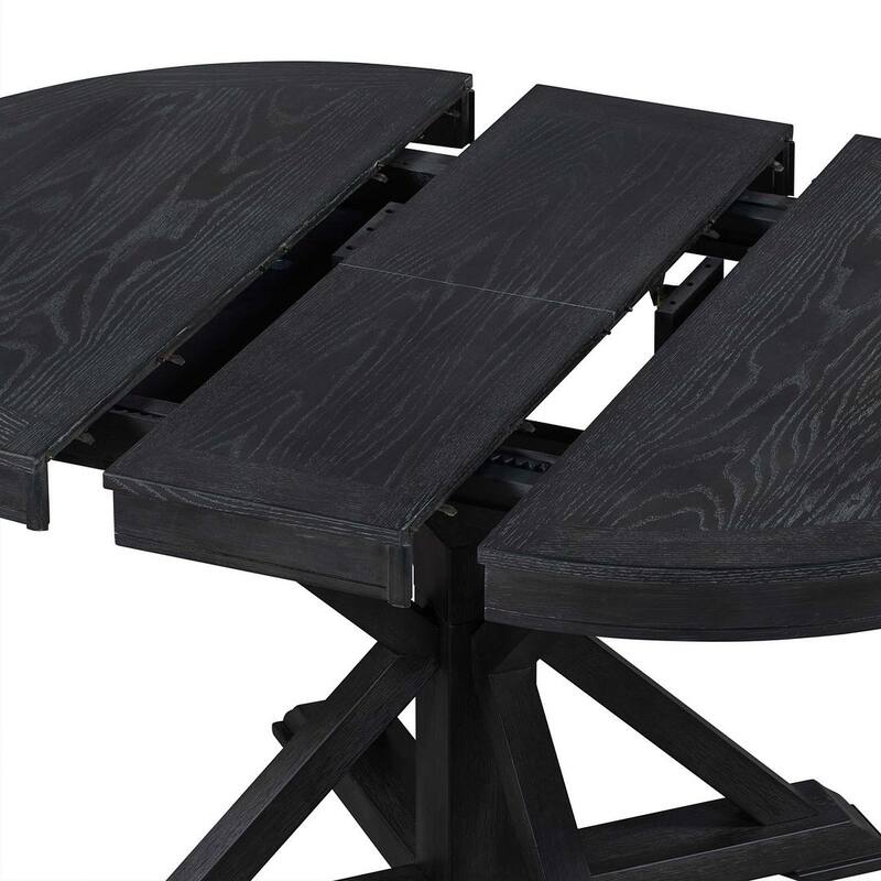 Wooden Round Drop Leaf Extendable Dining Table Set with 4 Upholstered Chairs