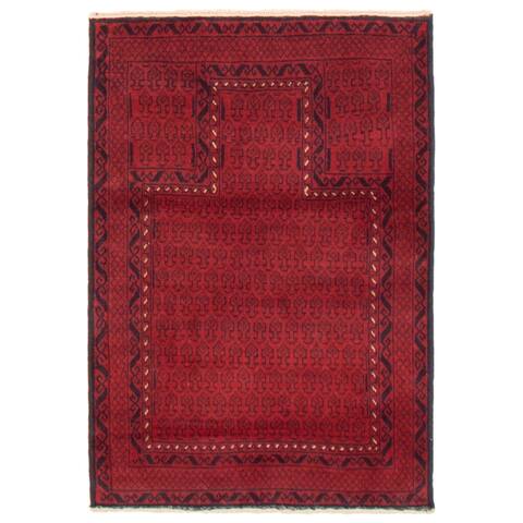 ECARPETGALLERY Hand-knotted Teimani Dark Red Wool Rug - 2'9 x 4'0
