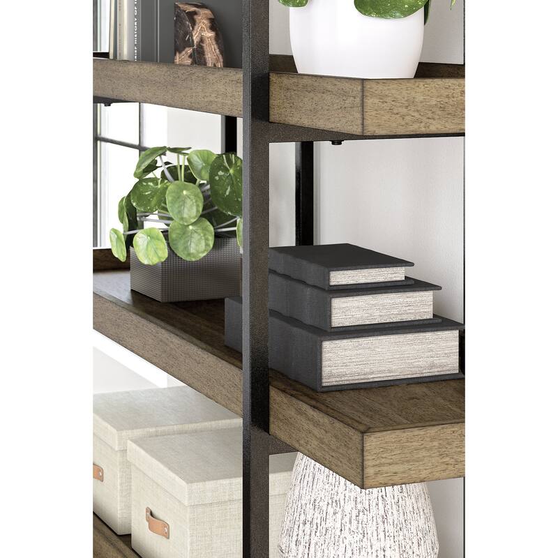 Signature Design by Ashley Montia Black/Brown 76" Bookcase - 58" W x 17" D x 76" H