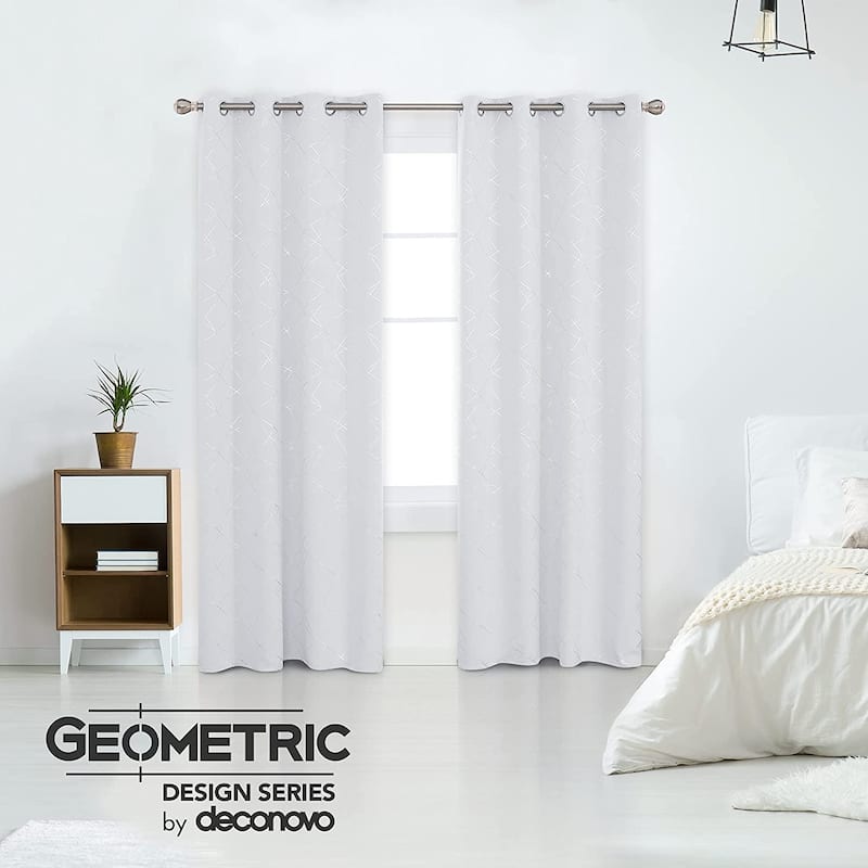 Deconovo Silver 42 Inch Geometric Curtain Panel Pair(2 Panel) - 42x72 Inch - Greyish White