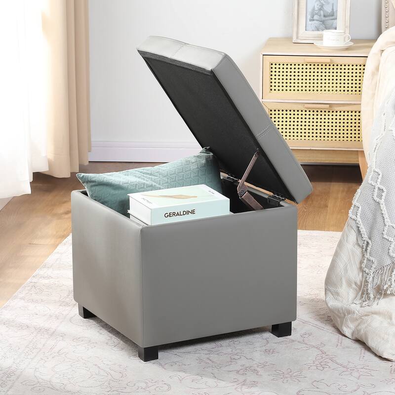 Adeco Square Tufted Storage Ottoman with Hidden Space