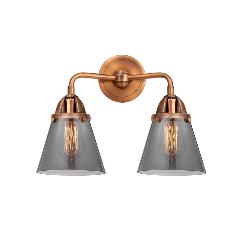 Innovations Lighting 288-2W-13-15 Cone Vanity Cone 2 Light 15" Wide - Antique Copper / Plated Smoke