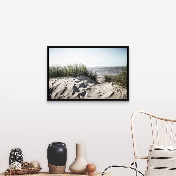 Shop Grassy Sand Dunes On Beach Norfolk Uk Black Float Frame Canvas Art Overstock 25522257