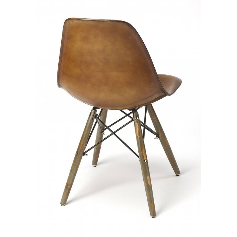 Modern Faux Leather Side Chair with Copper Legs and Brown Upholstery - 18” x 16” x 32”