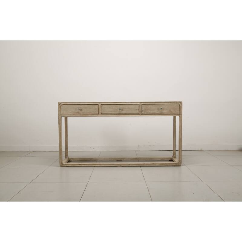Artissance Reclaimed Peking Console Table With 3 Drawers & Weathered White Wash Finish, 34 Inch Tall