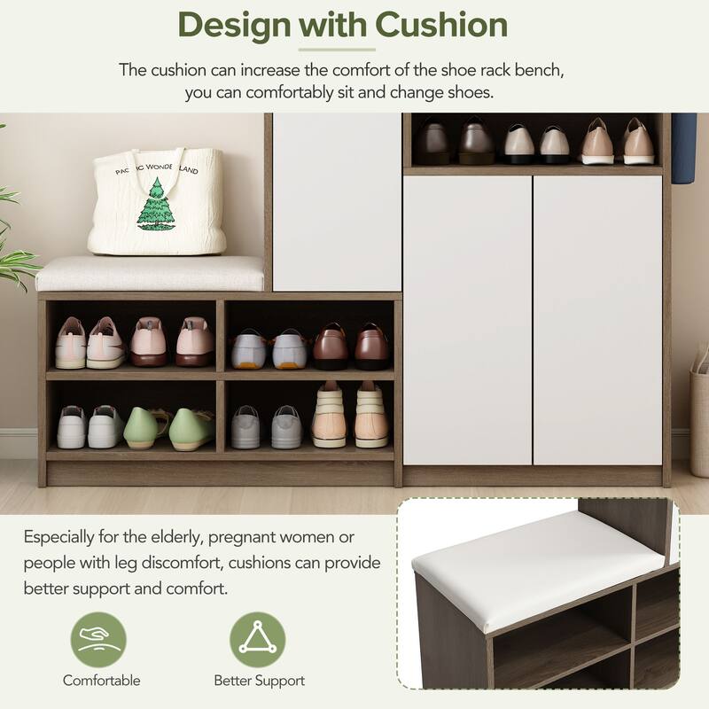 2-in-1 Shoe Storage Bench & Shoe Cabinets, Multi-functional Shoe Rack with Padded Seat