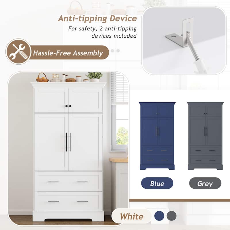 Roomfitters 73 Inch Large Kitchen Pantry with 4 Doors, Pull-Out Trays and Cake Pan Organizer