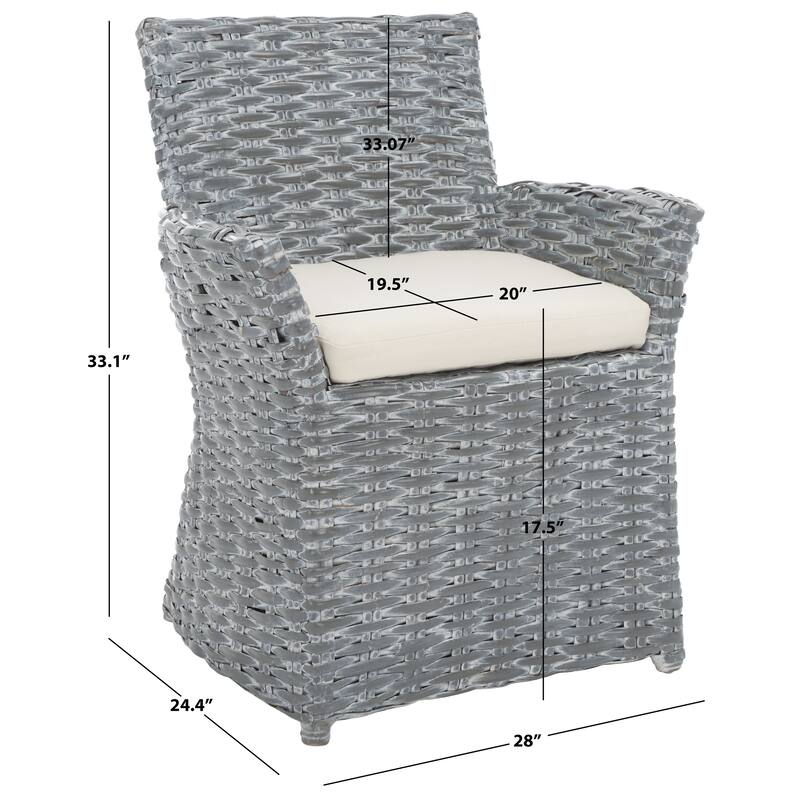 SAFAVIEH Ginny Wicker Washed Out Grey Arm Chair - 28" W x 24" D x 33" H - 28Wx24Dx33H