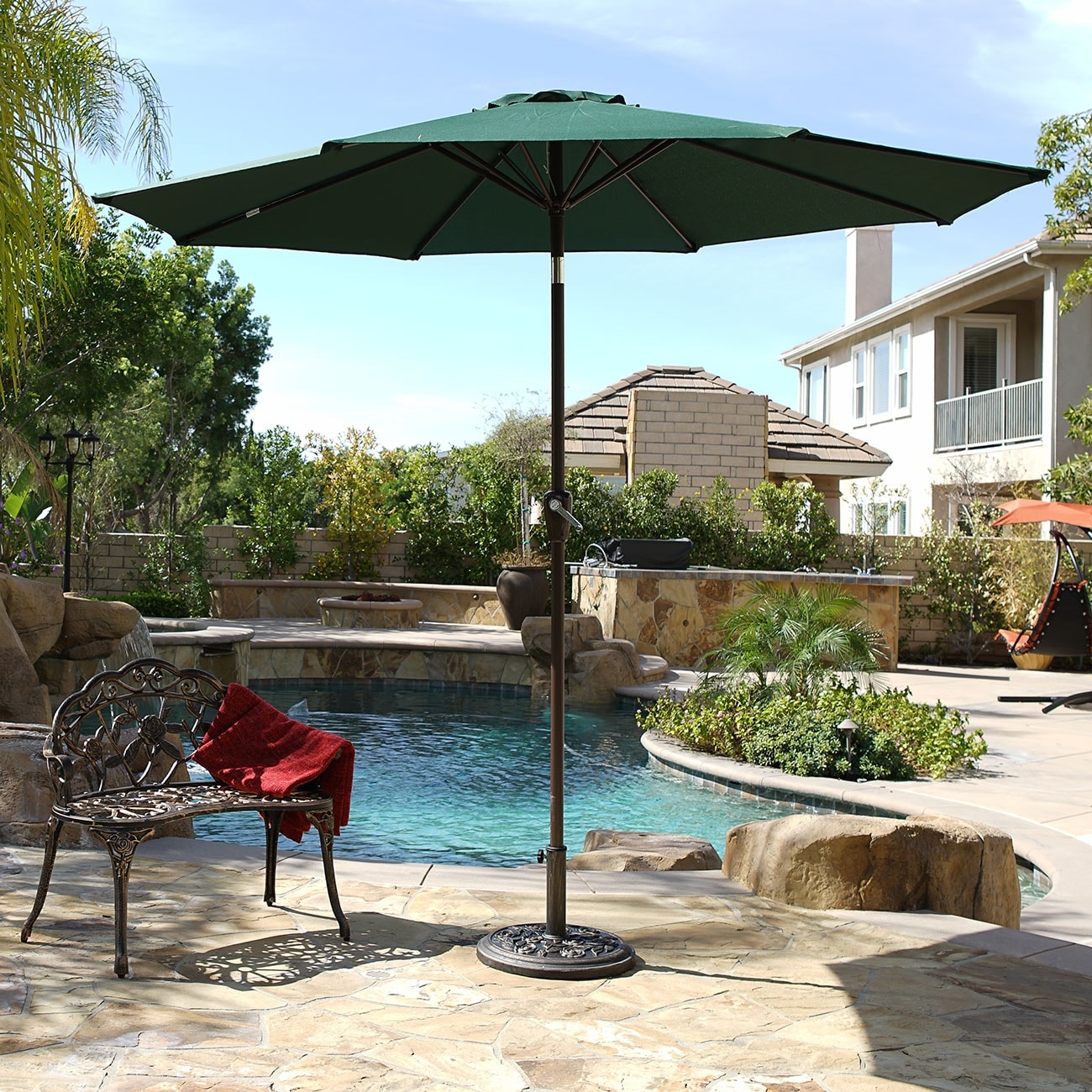 Shop Black Friday Deals On Belleze 9ft Tilt Umbrella Crank To Open Patio Lawn Dark Green Overstock 15921610