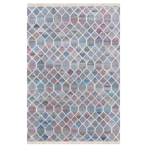 LR Home Hand-Woven Southwestern Jute-Blend Area Rug, White and Blue