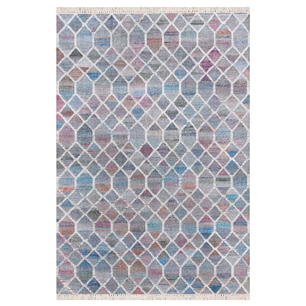 Sevita Hand-Woven Southwestern Jute-Blend Area Rug, White and Blue