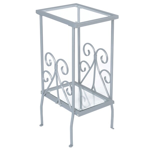 30" Silver and Clear Rectangular Accent Table with Tempered Glass Top - N/A