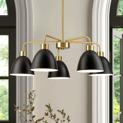 5-Light Industrial Vintage Black and Gold Linear Sputnik Chandelier for Dining Room/Living Room - 29.92 in. W x 9.45 in. H