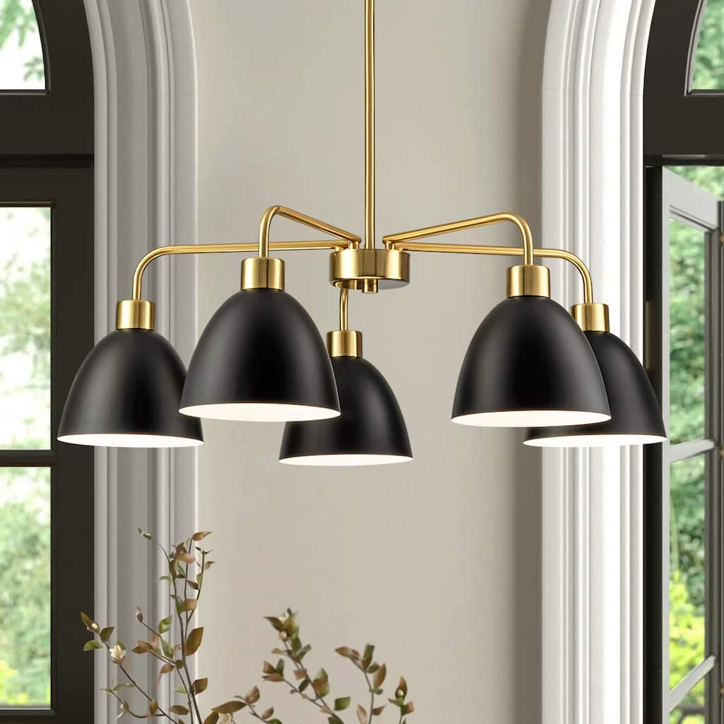 5-Light Industrial Vintage Black and Gold Linear Sputnik Chandelier for Dining Room/Living Room - 29.92 in. W x 9.45 in. H