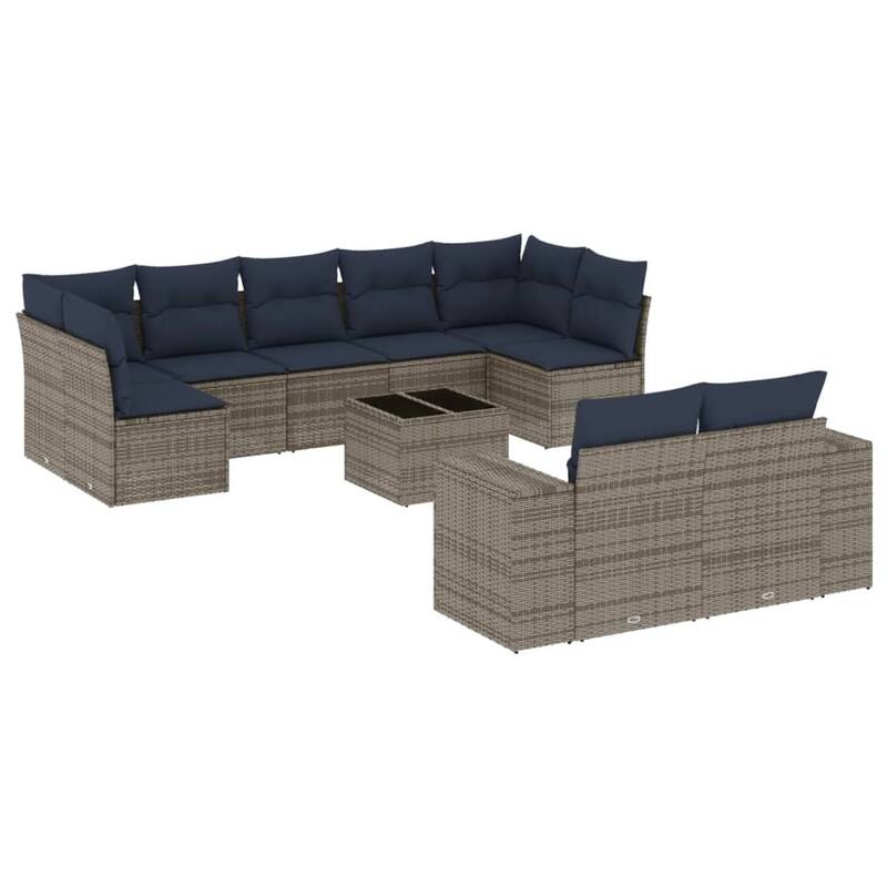 vidaXL 9/10 Piece Patio Sofa Set with Cushions Black/Brown/Gray Poly Rattan - 24.4 x 24.4 x 27.2