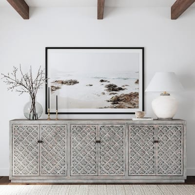Classic Home Jonas 6-Door Antique Blue Sideboard Buffet - 103Wx19Dx36H