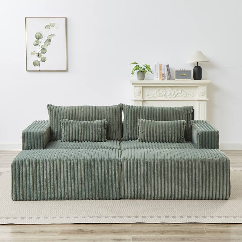 87'' Oversized Corduroy Chaise Lounge with Removable Ottoman Bench, Modular Sleeper Sofa Couch