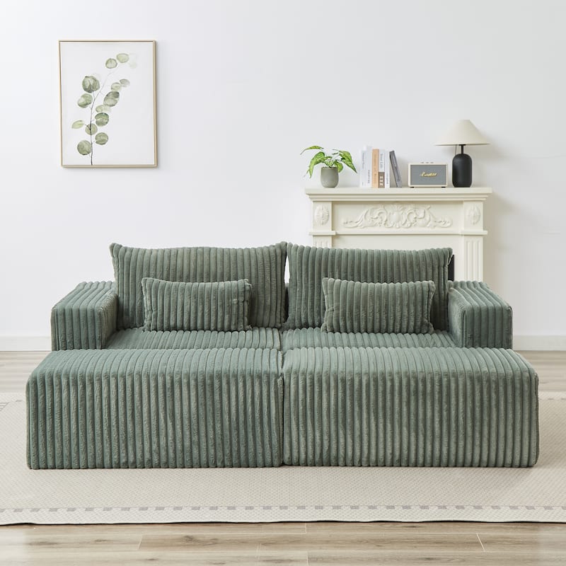 Roomfitters 87" Modern Corduroy Lounge Chaise, Cloud Plush Loveseat Sofa, No Assembly Reclining Sleeper Sofa